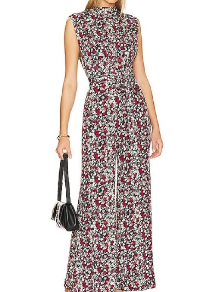 Nwt Free People Women's Vibe Check One-Piece Jumpsuit Black Ditsy Shell Medium